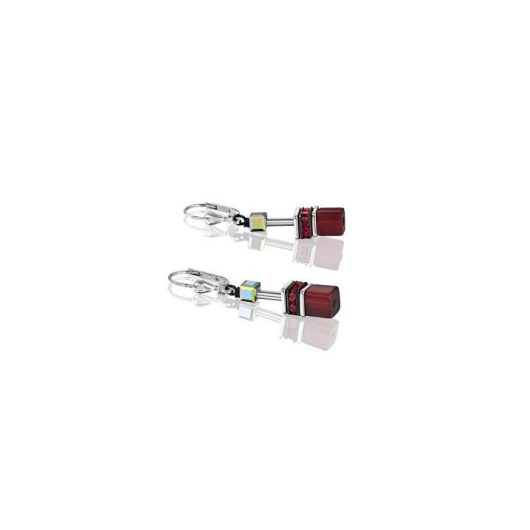 Boucles d'Oreilles Acier Argenté & Cristal Swarovski Rouge