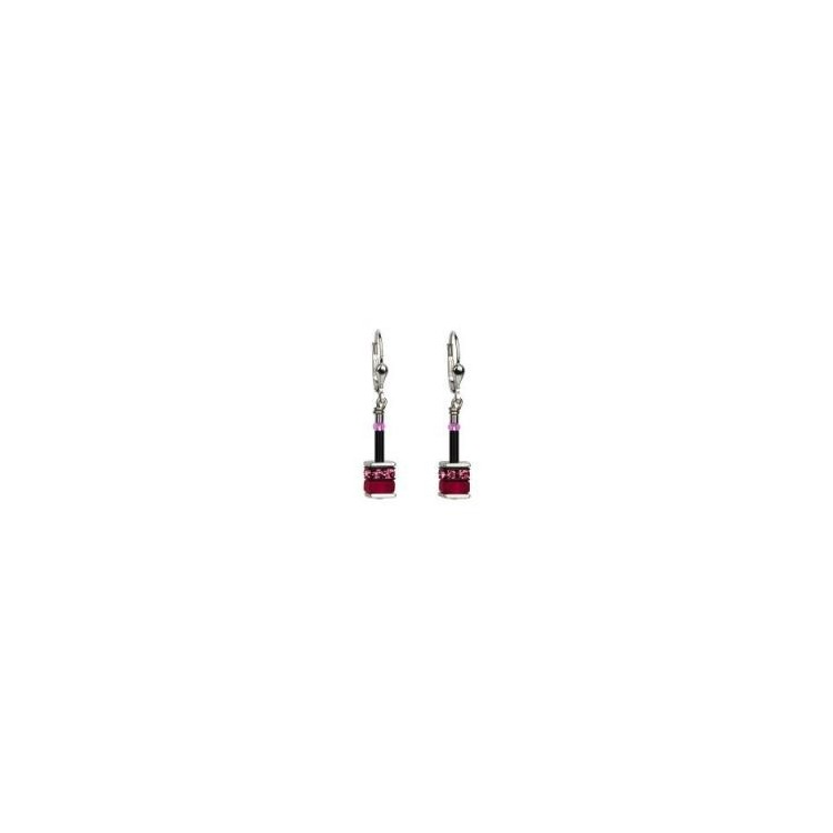 Boucles d'Oreilles Acier Argenté & Cristal Swarovski Rose/Rouge