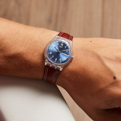 SWATCH Montre Homme GE709 Windy Dune Cuir Marron & Bleu