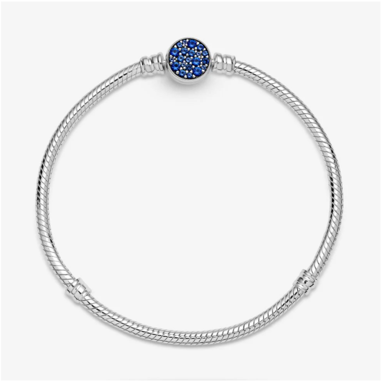 PANDORA Bracelet Maille Serpent Fermoir Médaillon Bleu Scintillant ...