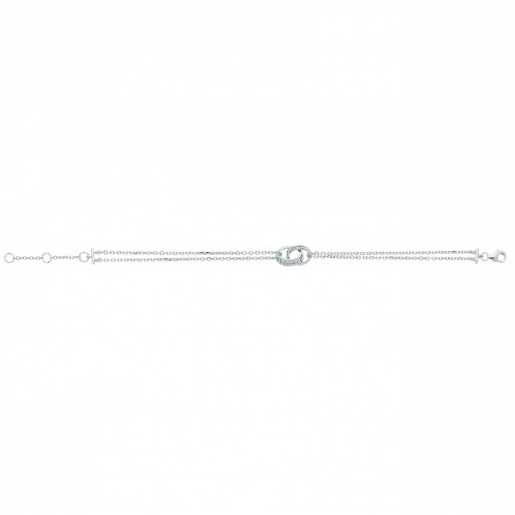 Bracelet En Argent Massif Avec Cercles Entrelacés Et Zirconiums - Occasion